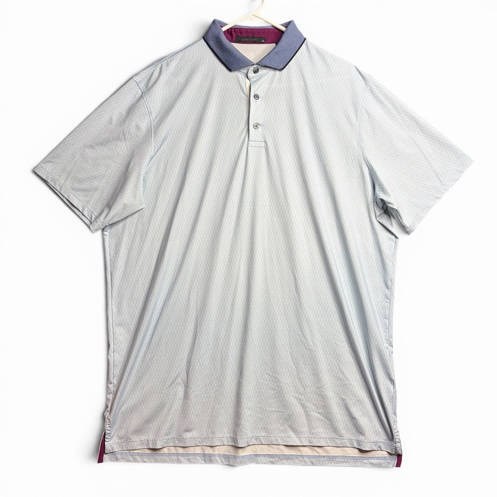 Greyson Mens XL Blue White Micro Chili Pepper Performance Golf Polo Short Sleeve